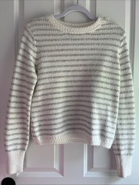 Tahari Cream Sweater with Gray Stripes